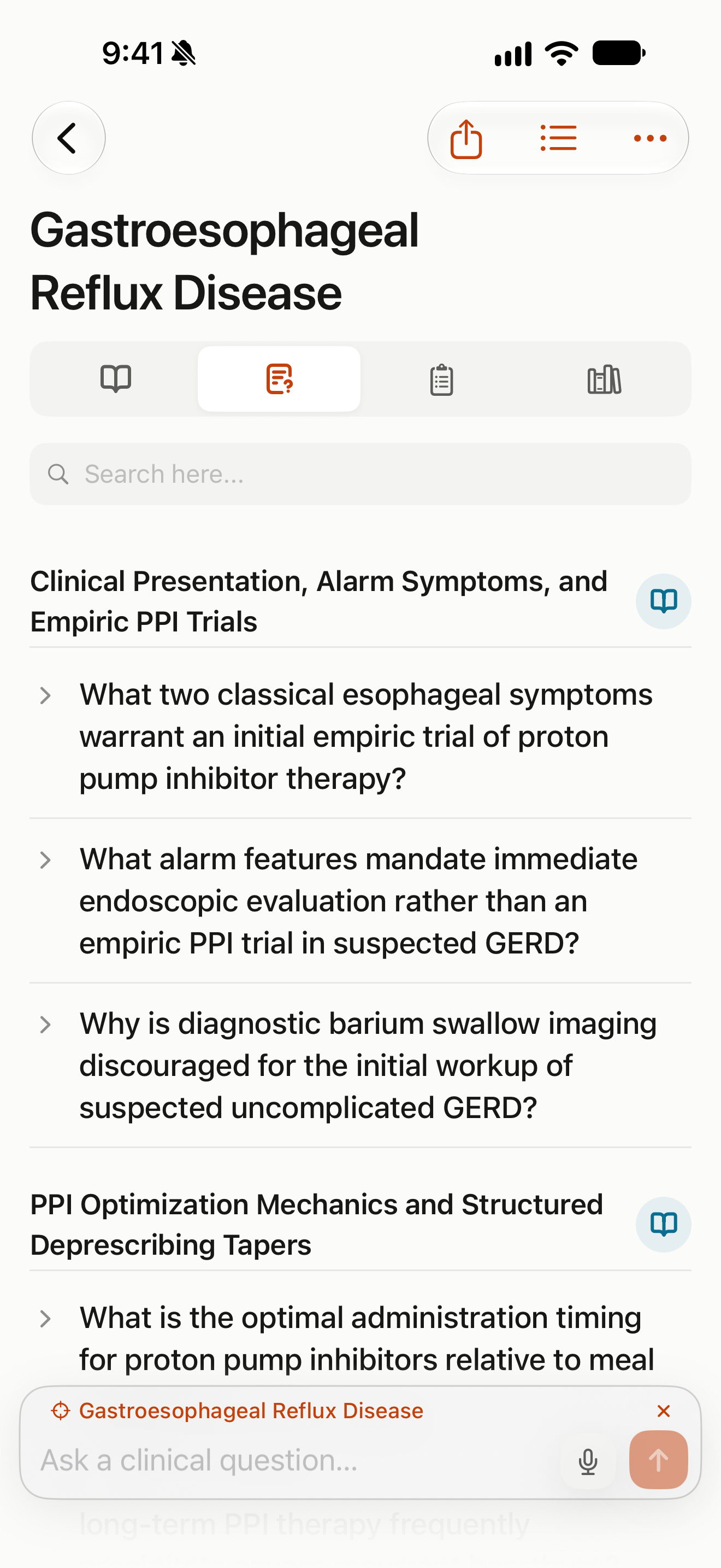 OpenMedico on a physical iPhone: GERD FAQ