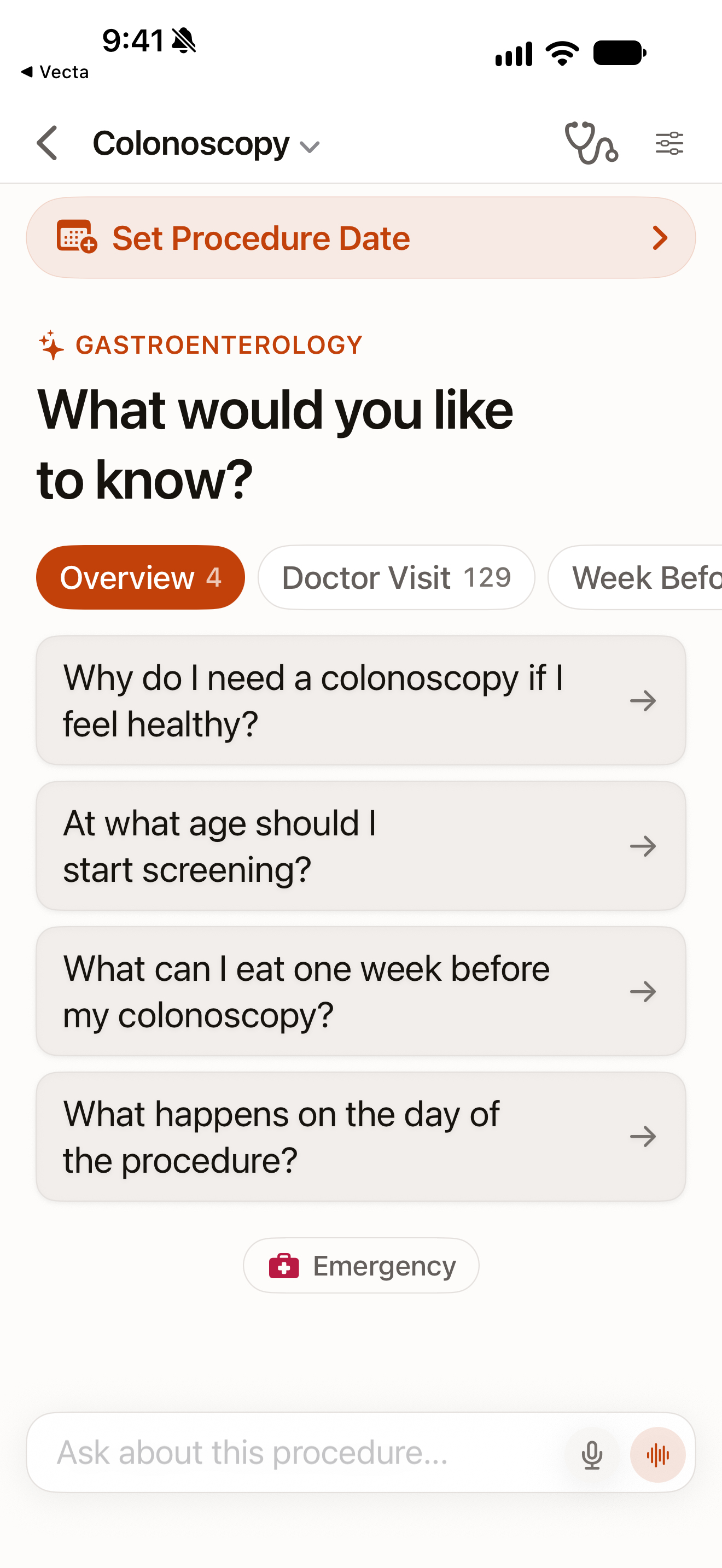 OpenVisit on a physical iPhone: Colonoscopy questions