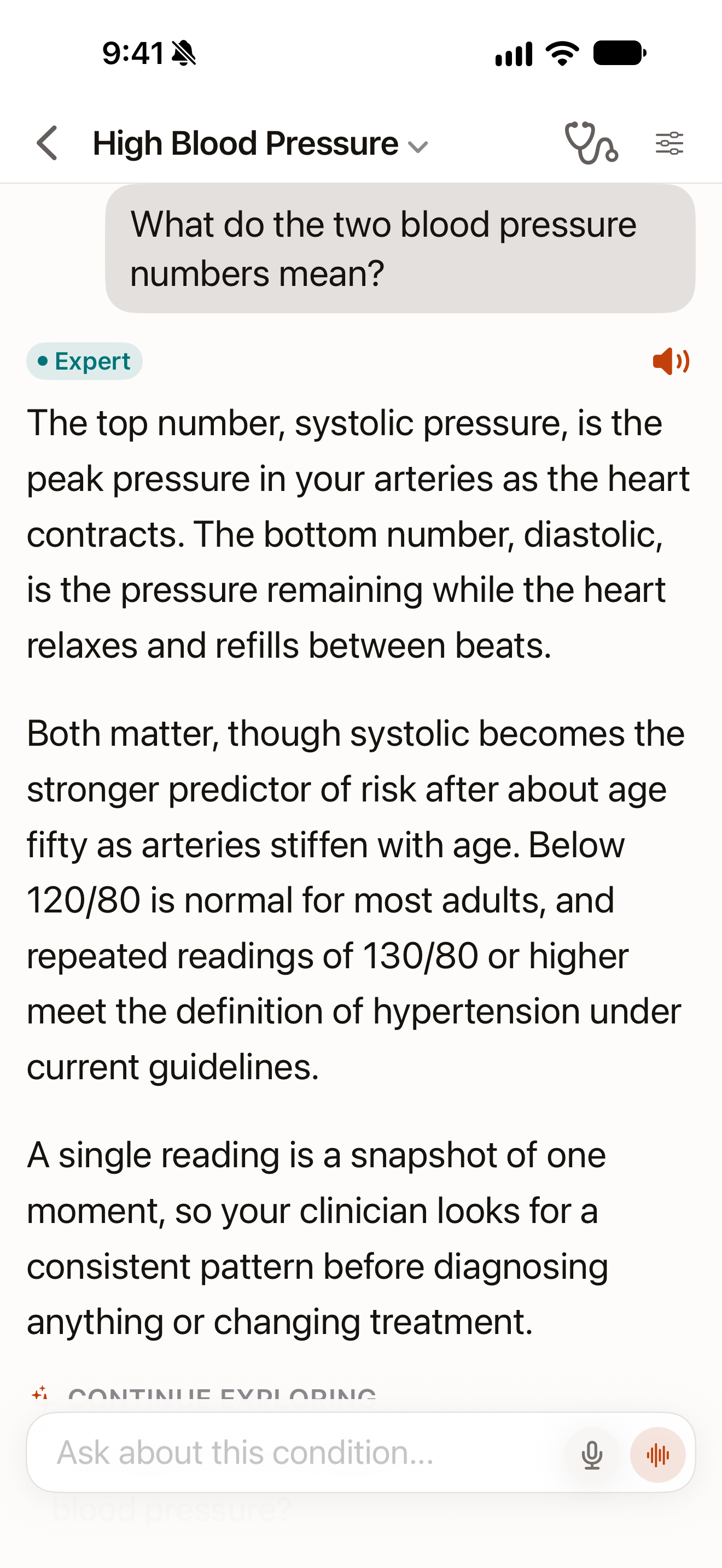 OpenVisit on a physical iPhone: Blood pressure explanation