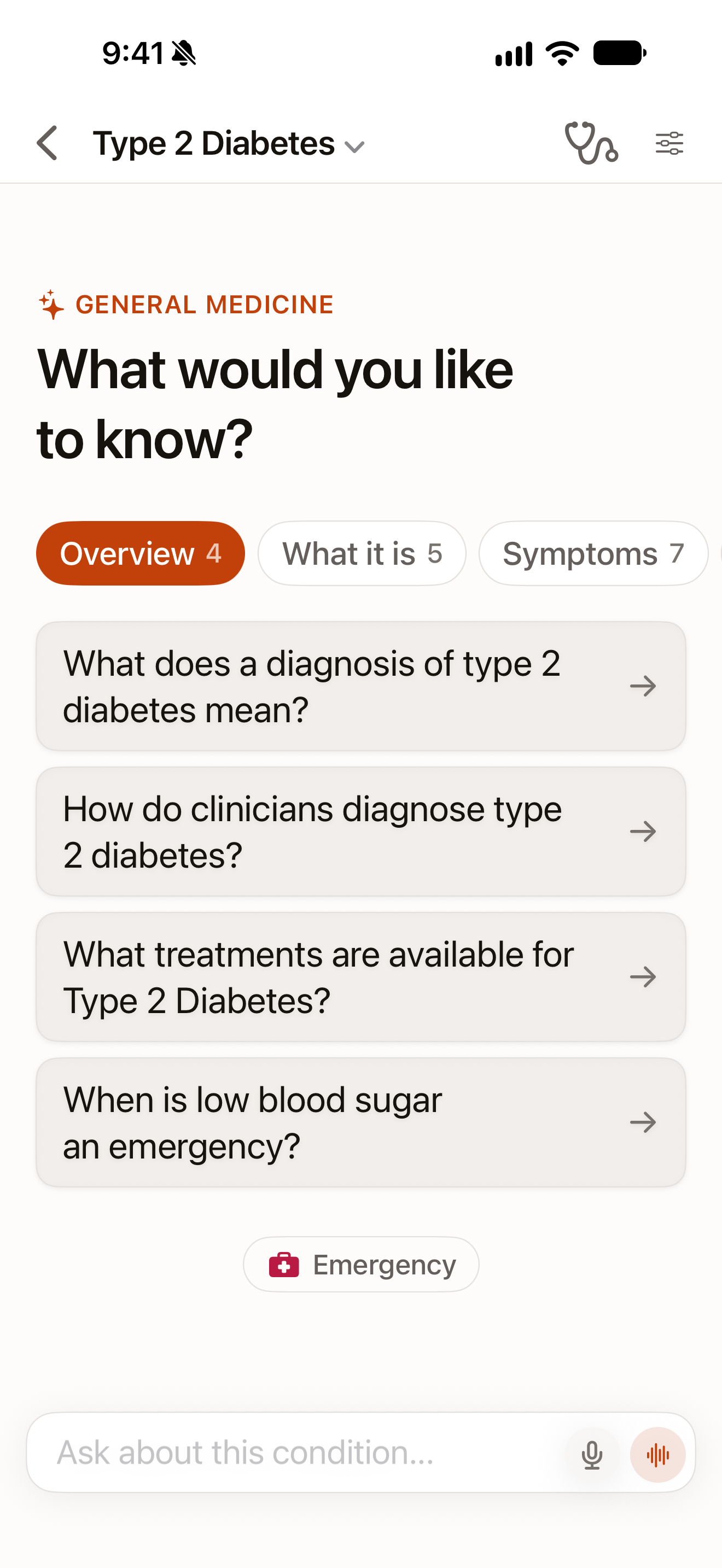 OpenVisit on a physical iPhone: Diabetes questions