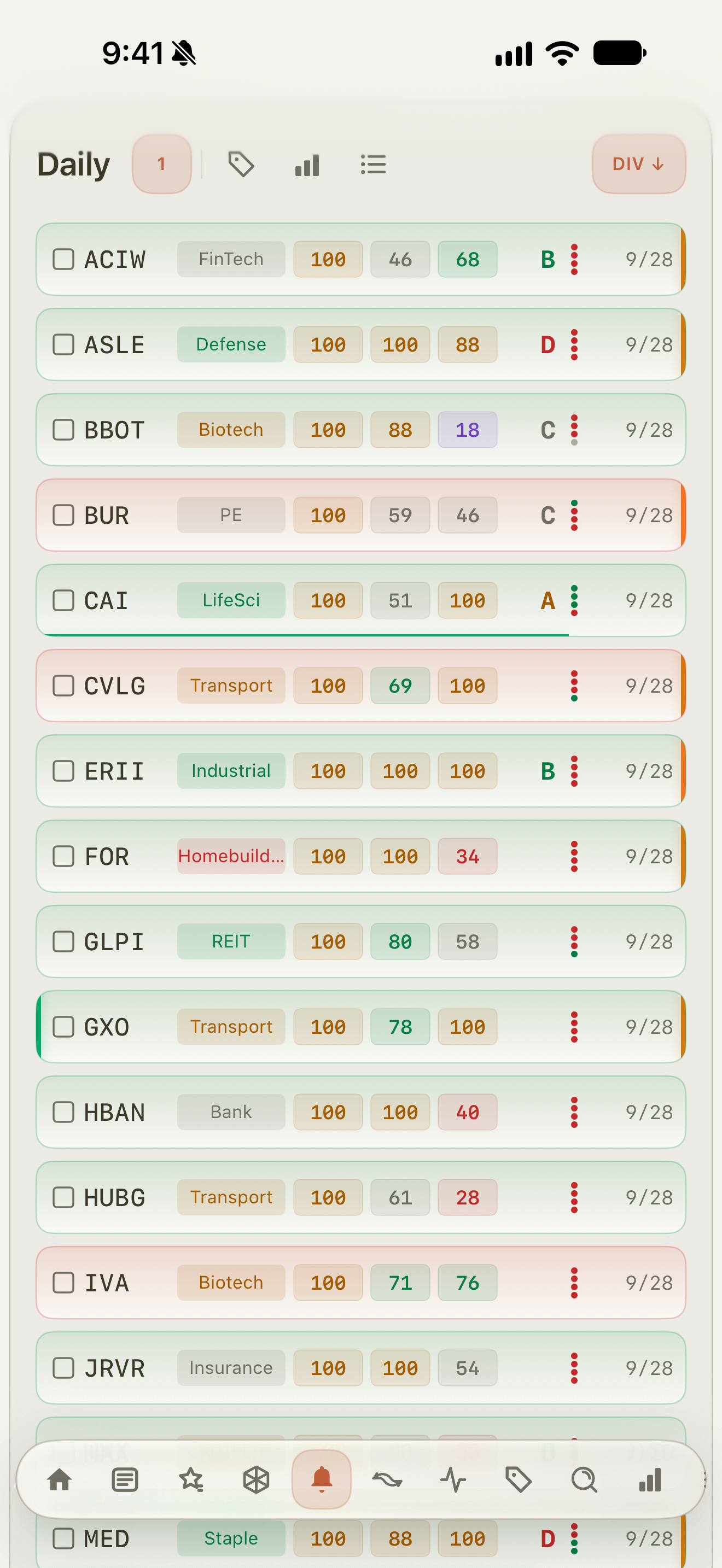 Vecta on iPhone: Alerts, actual app data
