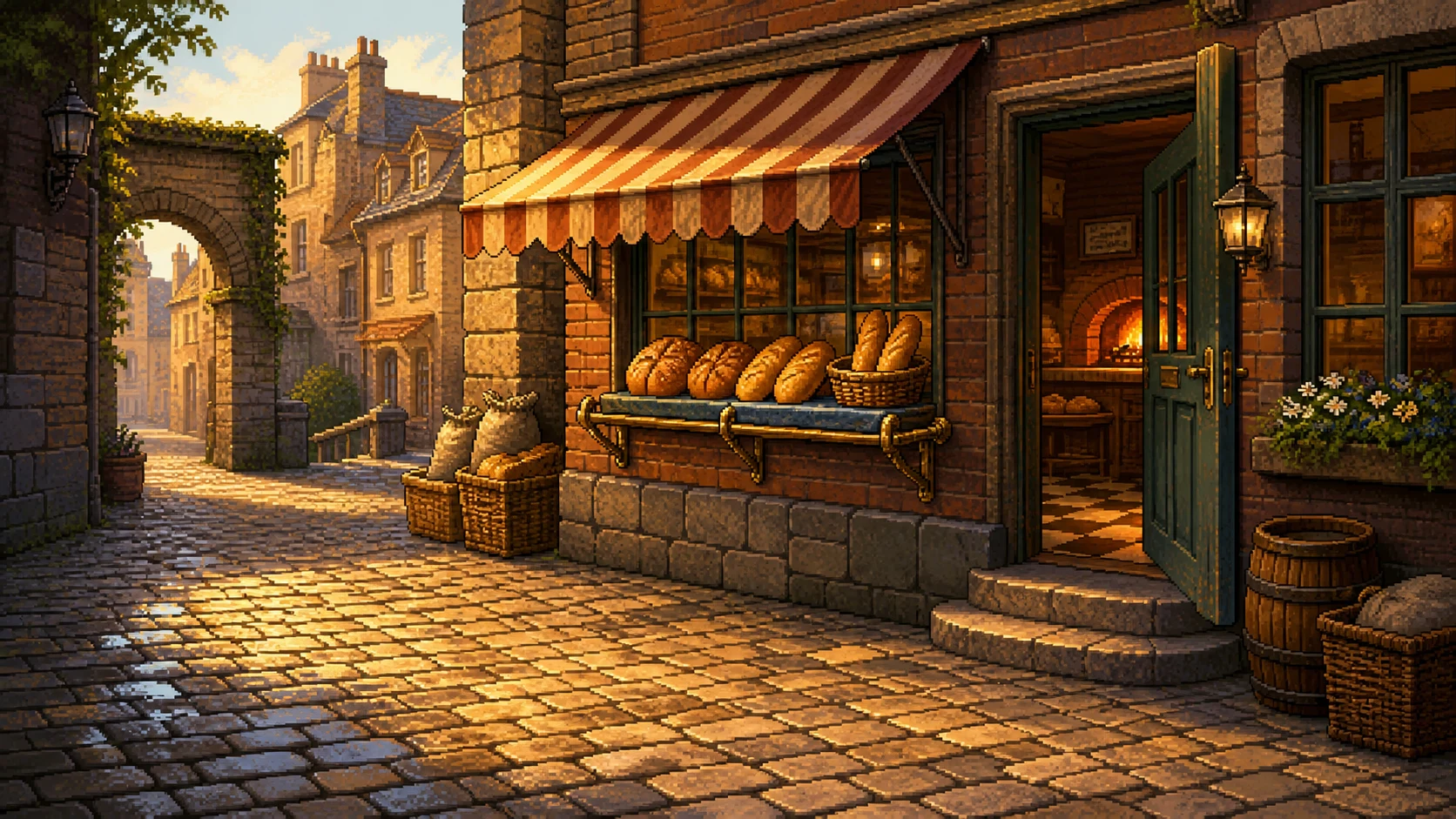 A warm bakery passage